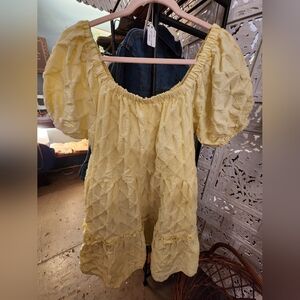Yellow Puff Sleeve Women's Dress
